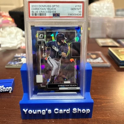 2022 Donruss Optics Christian Yelich Blue Cracked Ice PSA 10 - Imagem 1 de 3