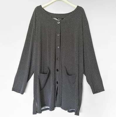 NWT Ulla Popken Women 36-38 Stretchy Slinky Button Top Blouse 3/4 Sleeve Black - Image 1 of 4