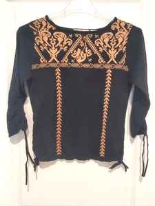 Sharon Young Gr. XL schwarz-gold Damen Pullover Oberteil zum Binden an Handgelenken und Saum - Bild 1 von 7
