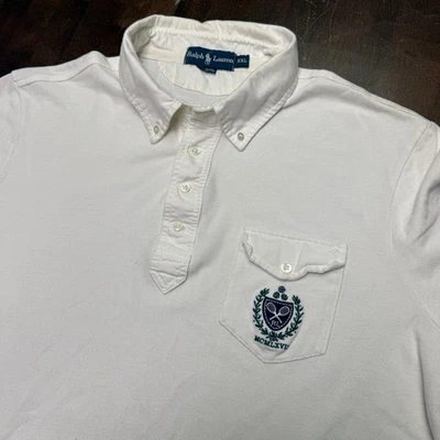VTG POLO RALPH LAUREN 2XL PRLC 1967 TENNIS PATCH POP OVER WHITE SHIRT PREPPY - Image 1 of 4