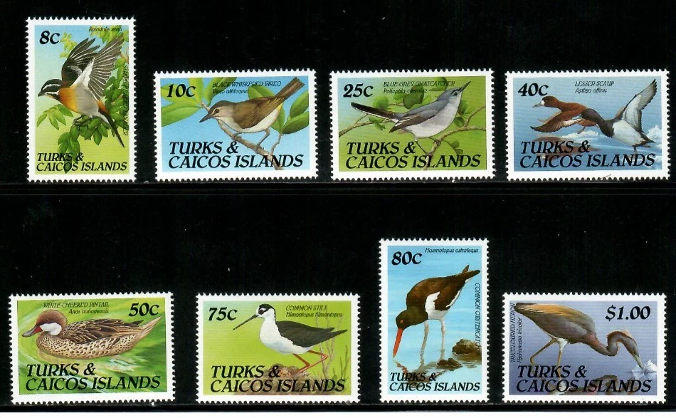 Islas Turcas y Caicos 1990 - Pájaros - Juego de 8 estampillas - Scott #859-66 - MNH Foto 1 de 1