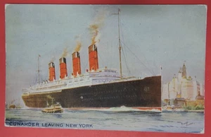 ANTIQUE VTG POSTCARD-CUNARDER LEAVING NEW YORK - Picture 1 of 2