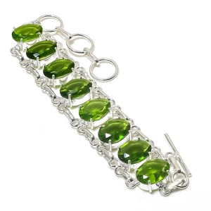 Green Peridot Gemstone Handmade 925 Sterling Silver Jewelry Bracelet Size 7-8" - Picture 1 of 2