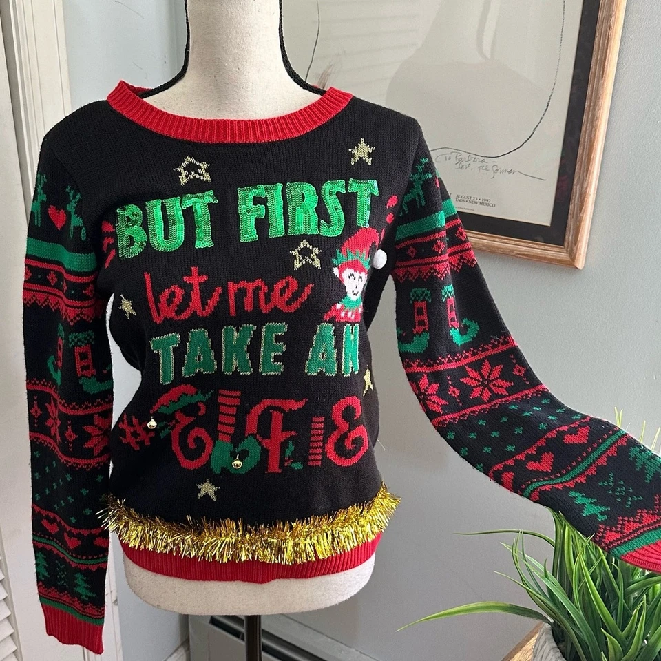 NO LIMITS Suéter Mujer Mediano Feo Navidad Guirnalda Campanas Lentejuelas Vacaciones Foto 1 de 4