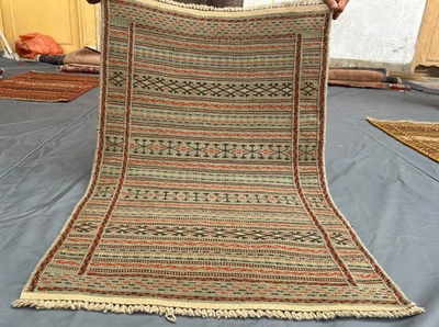 Alfombra Kilim afgana tribal suave 2x3 - beige tranquilo y rayas terracota con nómada Foto 1 de 4