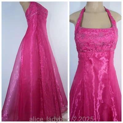 Vintage SHINY Organza GOWN Long Chiffon Sheer DRESS Halter Corset Top Prom S/7 - Image 1 of 4