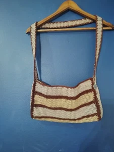 the sak crochet Shoulder bag Purse Brown/Tan/Cream Stripes Boho - Picture 1 of 6