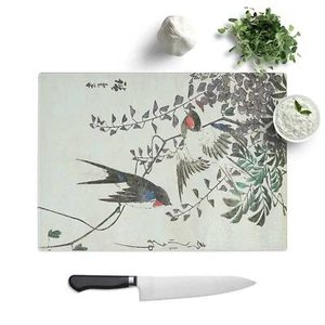 Two Swallow Birds Chopping Board Glass Textured Cutting Worktop Saver Kitchen - Picture 1 of 6