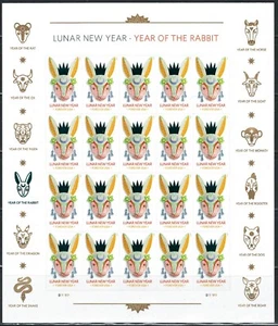 Mint US Lunar New Year: Rabbit Pane of 20 Forever Stamps Scott# 5744 (MNH) - Picture 1 of 1