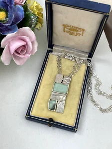 GORGEOUS MODERNIST 925 SOLID STERLING SILVER SEAGLASS PENDANT 17" NECKLACE - Picture 1 of 12