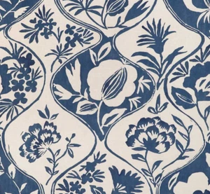 LEE JOFA CURTAIN FABRIC DESIGN Calathea Print 7.2 METRES INDIGO LINEN BLEND - Picture 1 of 8