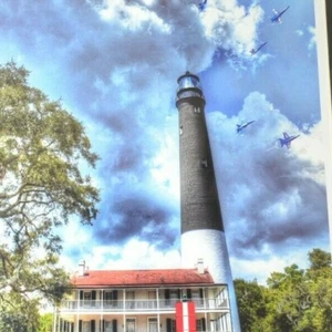 Pensacola lighthouse & keeper's quarters Florida +Navy Blue Angels Matted Signed - Picture 1 of 5