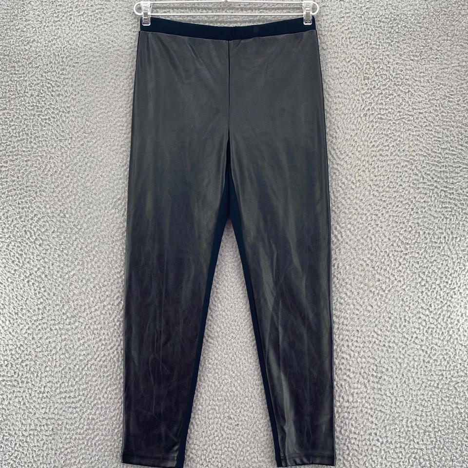 Polo Ralph Lauren Leggings Womens Large Black Faux Leather Front Stretch Pull On Foto 1 de 4