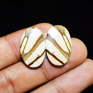Paar passende ovale Form natürliches Zebra Jaspis loser Stein Cabochon 18 Karat - Bild 1 von 3