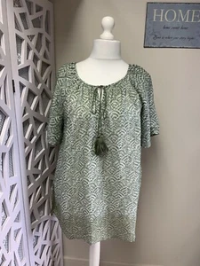 Top túnica Evans talla 16 verde blanco campesino NUEVO con etiquetas - Imagen 1 de 6
