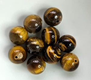 Natural Tiger Eye Beads 10mm Round, 10 Pieces Golden Bronze Colors FREE Post - Picture 1 of 8