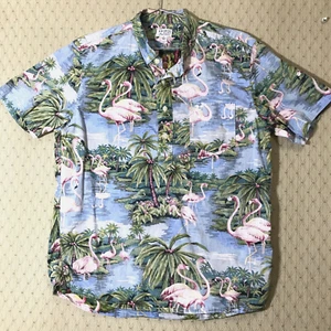 CATCH SURF Button Down FLAMINGO Hawaiian SHIRT Sz L Pullover Reverse Print USA - Picture 1 of 5