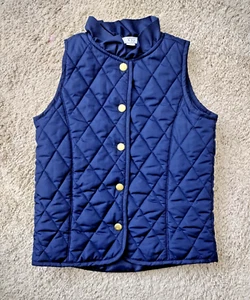 Crown & Ivy Puffer Vest Navy Blue Girls Small (7) Ruffle Neck Snap Closure - Picture 1 of 8