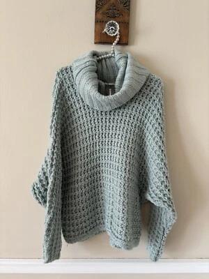 Nuevo con etiquetas Suéter Express Para Mujer Talla M Azul Verde Tejido Abierto Grueso Cuello Capucha Foto 1 de 4