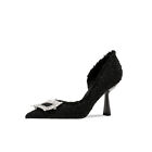 Womens Fashion Tweed Pointy Toe Diamante High Heel Pump Dress D'orsay Shoes Skgb