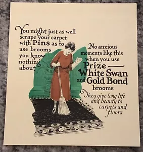 Antica cassa etichetta scopa bianco cigno oro legame Amsterdam New York NY vintage - Foto 1 di 3