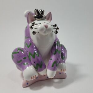 2002 Whimsiclay Annaco Creations Amy Lacombe Signed Cat on Pillow w/ Crown 24229