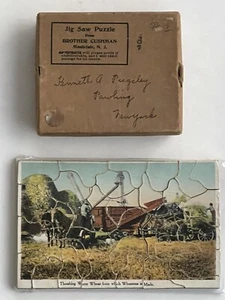 VINTAGE 1930’s WOOD TINY SMALL WHEATENA PREMIUM JIGSAW PUZZLE THRESHING HORSES - Picture 1 of 11