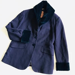 Gigli Velvet Coat Black Purple ITALY Made Wool Jacket Vintage Designer Size 44 - Picture 1 of 9