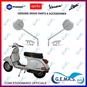 Par Espejos Cromados Con Placa Vespa Piaggio 50 Special Px Sprint GTR Rally - Picture 1 of 3