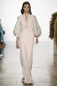 Badgley Mischka Blush Champagne sz 8 Gown Runway $3500 Couture Balloon Sleeves - Picture 1 of 1