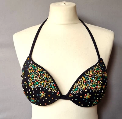 Sujetador de baile acolchado con brillo lentejuelas estrás copa B pequeño calzedonia bikini top pequeño Foto 1 de 4