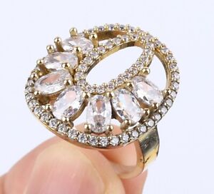 TURKISH SIMULATED TOPAZ .925 SILVER & BRONZE RING SIZE 8.25 #51313