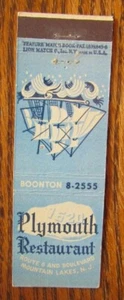 FUNDA MAYFLOWER MATCHBOOK: RESTAURANTE PLYMOUTH (MOUNTAIN LAKES, NUEVA JERSEY) -E17 - Imagen 1 de 2