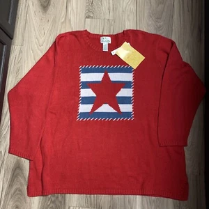 Unworn Quacker Factory Star Red White Blue Women's 3X Sweater Patriotic 4th July - Picture 1 of 9