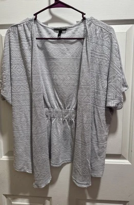 Allison Brittney Sweater Womens L Light Gray Open Front Short Sleeve - Image 1 of 4