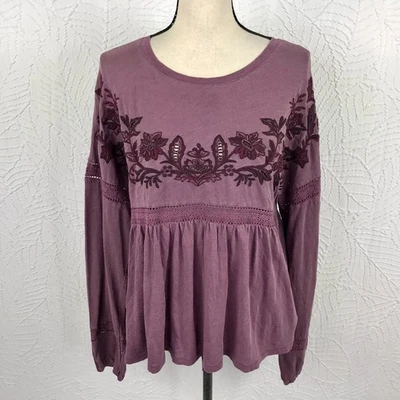 Blusa Babydoll Púrpura Marca Lucky Talla XL Boho Bordada Cottagecore Foto 1 de 4