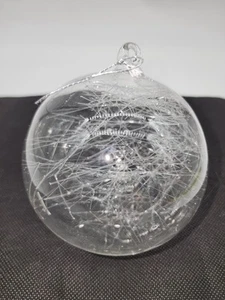 Clear Spun Glass Hand Blown Round Ornament 4" Striations Sphere - Picture 1 of 6