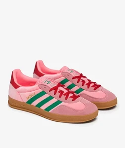 ADIDAS ORIGINALS GAZELLE INDOOR WOMENS TRAINERS - UK 5.5 & 6 - PINK/GREEN/GUM. - Picture 1 of 5