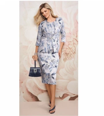 Sz 12 Midnight Velvet Blue Ivory Formal Wedding Church Genevieve Skirt Suit Set - Image 1 of 4