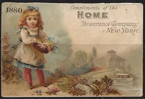 Home Insurance Company Victorian Trade Card 4,5 "x 3" New York 1880 Calendario - Foto 1 di 2