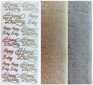 HAPPY BIRTHDAY CURSIVE Peel Off Stickers Script Card Making Gold or Silver - Picture 1 of 4