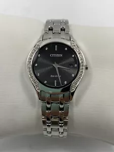 Citizen Diamond Eco-Drive Black Dial Stainless Steel Ladies Watch GA1060-57E - Picture 1 of 15