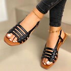 Womens Open Toe Ankle Strap Wide Fit Flat Sandals Lady Beach Summer Peep Shoes