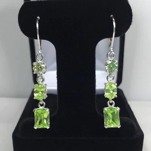 4ct Emerald Oval Simulated Green Peridot Drop Earrings 14k White Gold Plated - Picture 1 of 4