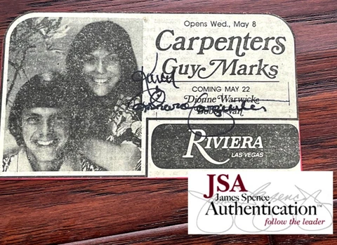 CARPENTERS * KAREN + RICHARD * JSA * Autograph Duo Newspaper Ad Signed Cover