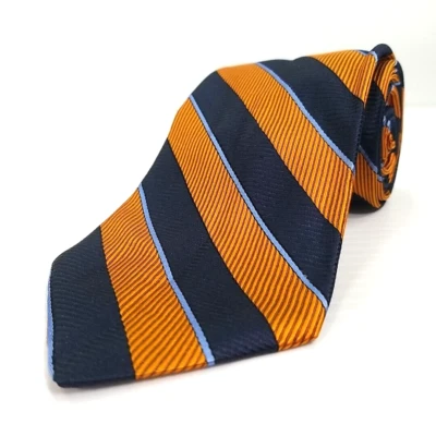 Gravata de luxo Breuer Culwell & Son laranja azul listrada tecido seda 58 x 3,75 - Imagem 1 de 4
