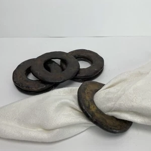 Brutalist Metal Napkin Rings Set of 4 Tarnish Holder Rustic Dinner Party Vintage - Picture 1 of 3