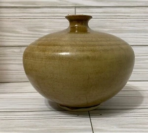 Handmade Ceramic Vase Signed Brown Little Neck Vessel Minimalist - Picture 1 of 5