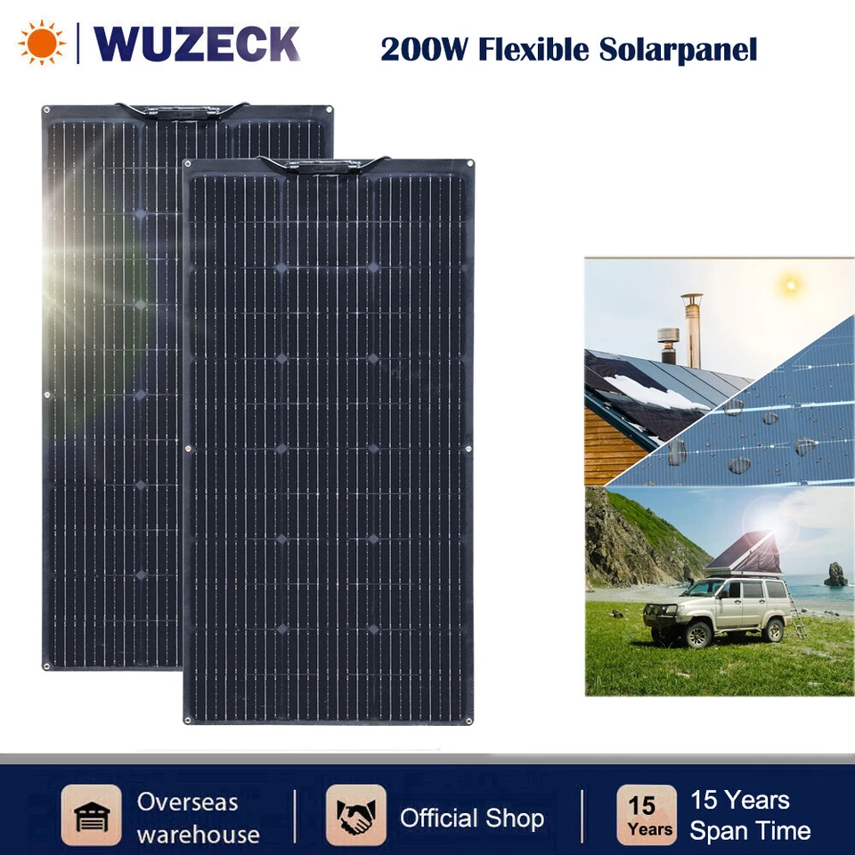 200W Schwarz Flexible Solarpanel PV Monokrystallin für Wohnmobil Balkonkraftwerk - Bild 1 von 4
