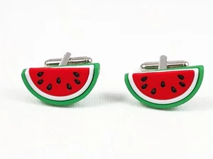 Watermelon Cufflinks--Artsy Handmade Cool Foodie Cute Food Fruit Vegan Summer - Picture 1 of 1